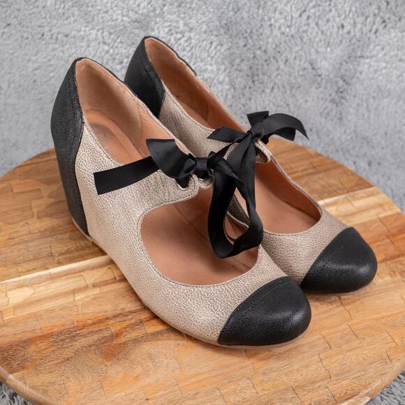 Jeffrey Campbell Brown/Black Leather Mary Jane Size 11 Women's Wedge Heel Tie - Picture 1 of 5